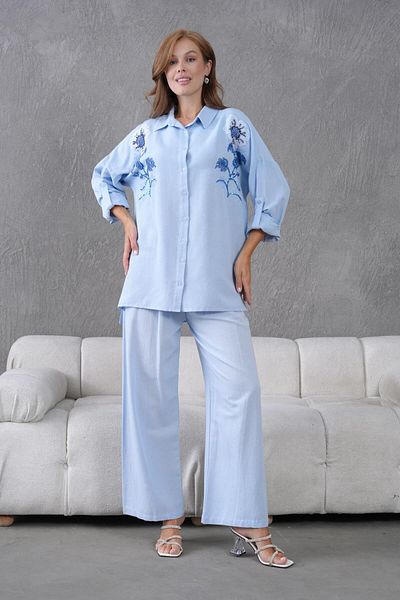BURRASCA Embroidered Stone Linen Suit