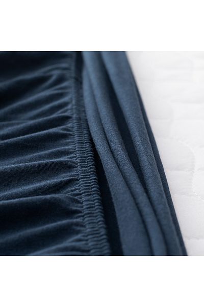 Madame Coco Doppeltes elastisches Bettlaken aus 100 % gekämmter Baumwolle – Marineblau