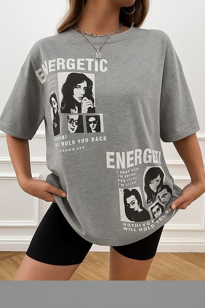 BENROMA 1 προϊόν για αγορές 6 και άνω Δώρο Unisex Βαμβακερό γκρι μπλουζάκι Boyfriend Oversize