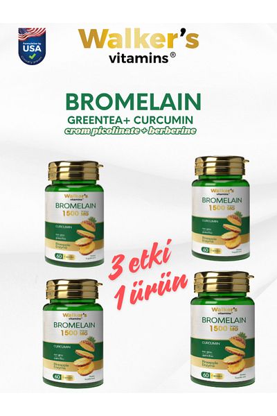 Walkers Bromelain Green Tea, Chromium, Curcumin, Berberine, Resveratrol. (4 Pieces)