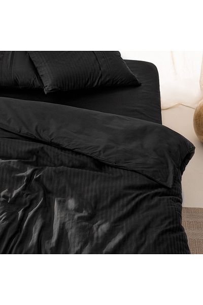 Madame Coco Adrien Doppelt gestreiftes Bettbezug-Set - Schwarz