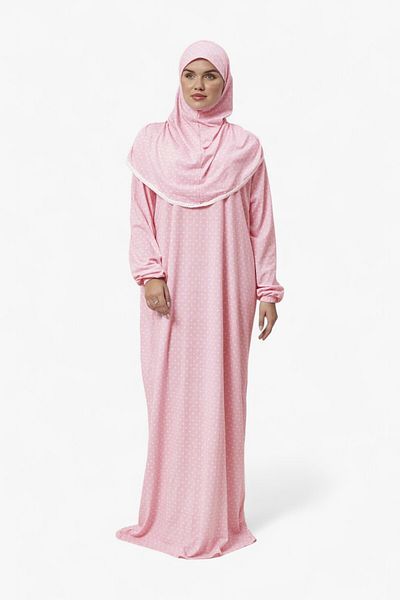 DAKKA KADİMA Prayer Dress 100% Cotton One Piece Patterned Pink