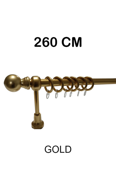 PERDE Mix 260 Cm Gold Metal Borulu Ahşap Ayak Ve Başlıklı Rustik Perde Askısı...