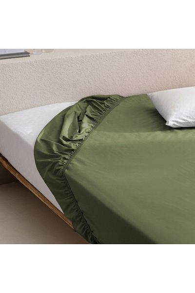 Madame Coco Manon Ranforce Spannbettlaken, 100 % Baumwolle, Kingsize, Khaki