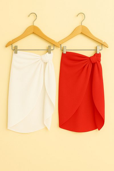 voops Set of 2 Beach Pareo Chiffon White and Red 150X50