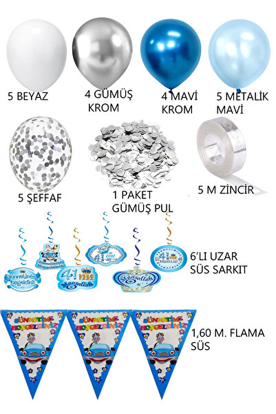 Parti dolabı Sünnet Krom Pullu Balon Zincir Seti Çoklu Sünnet Paketi Sünnet Mevlidi Oda Mekan Süsleme