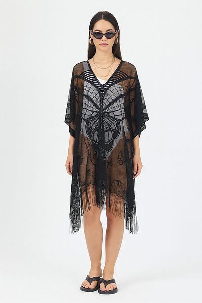 voops Black Butterfly Patterned Lace Casual Pareo