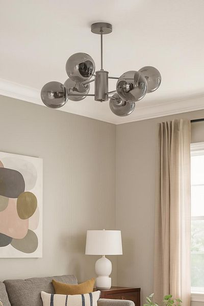 Modavize Seoul Modern Design Living Room Dining Room Kitchen Gray Color Smoked Glass Pendant Lamp 6-Piece Chandelier