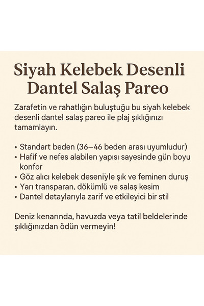 voops Black Butterfly Patterned Lace Casual Pareo