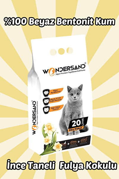 wondersand 20 Litre %100 Beyaz Bentonit Ince Tane Fulya Kokulu Topaklanan Premium Kedi Kumu