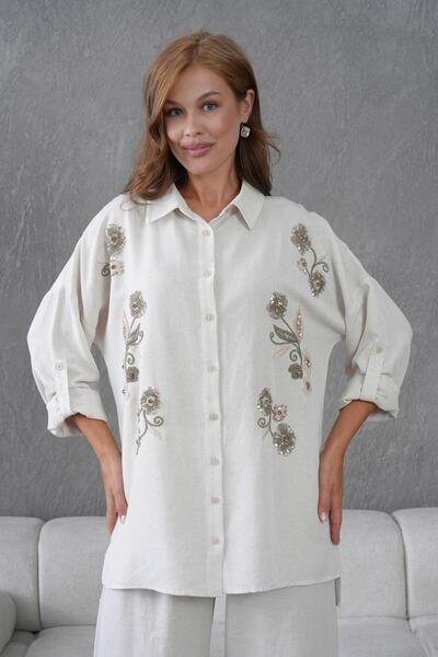 BURRASCA Embroidered Stone Linen Suit