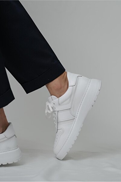 TETRİ Strauss Model Hakiki Deri El Yapımı Erkek Beyaz Sneaker
