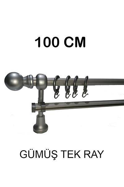 PERDE Mix 100 Cm Tub Metal Argintiu Umeraș Cortina Rustică cu O singură șină cu Picior și Cap din Lemn