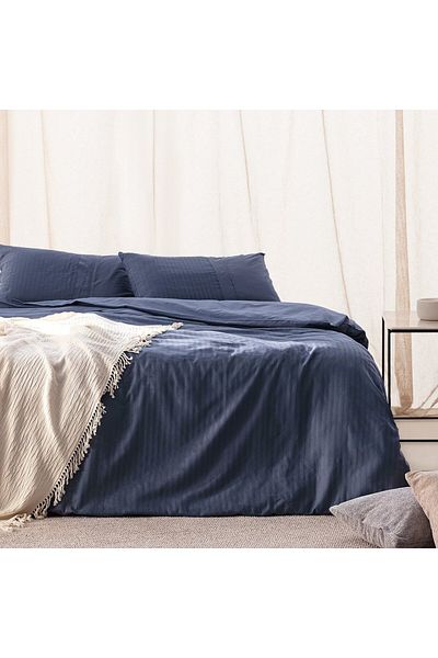 Madame Coco Adrien Doppelt gestreiftes Bettbezug-Set - Marineblau