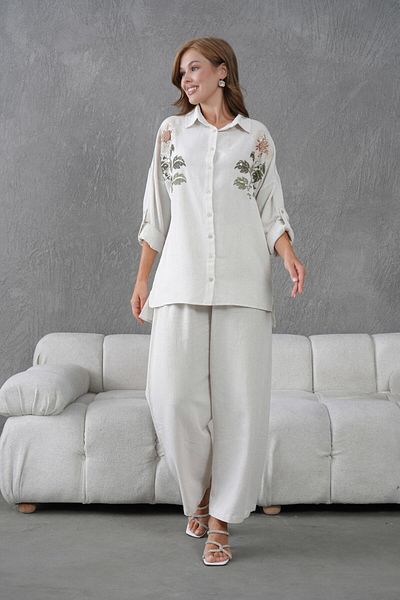 BURRASCA Embroidered Stone Linen Suit