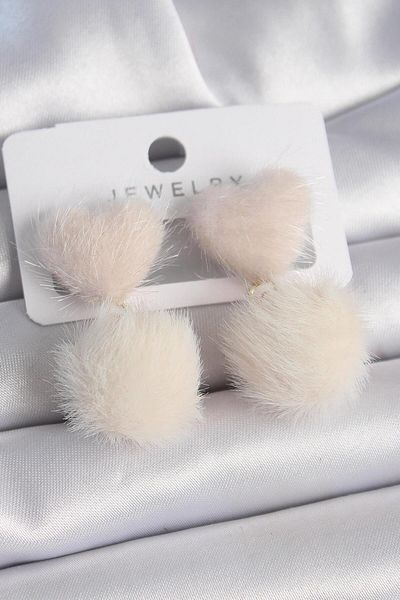 AfraBeauty Pink Feather Heart Pompom Model Women's Earrings