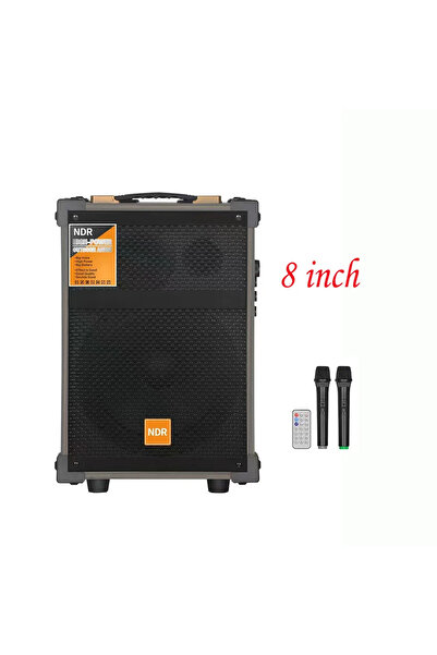 Dynego C8 Kablosuz Çift Mikrofonlu Ahşap Hoparlör Süper Bas Bluetooth Fm Kablosuz Mikrofon Karaoke