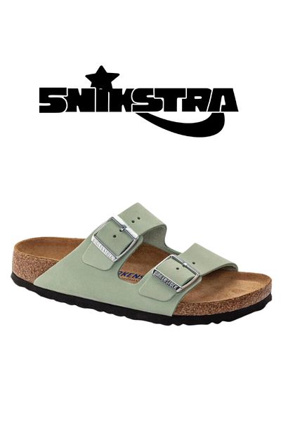 Birkenstock أريزونا Sfb نعل ناعم من الجلد باللون الأخضر المائي بإبزيم مزدوج 1024213 V2 - Snikstra