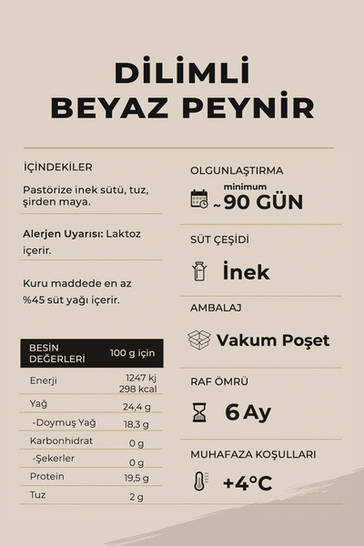 Ariste Bir Dilim Tam Yağlı İnek Beyaz Peyniri 50 gr x 24 Adet (1200 gr)– Olgunlaştırılmış