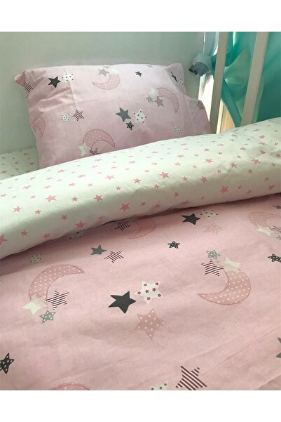 Bebek Özel Bebek/çocuk Yastık Çarşaf Yorgan Seti Pembe Ay Yıldız 70x110 Park Beşik Için (Yorganlı)