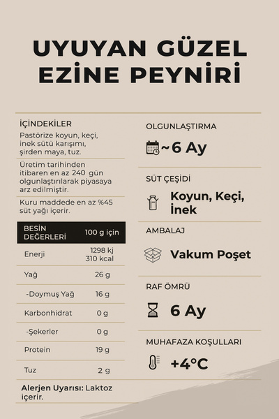 Ariste Uyuyan Güzel Tam Yağlı Ezine Peyniri 450 gr (KOYUN SÜTÜ AĞIRLIKLI) – Olgunlaştırılmış