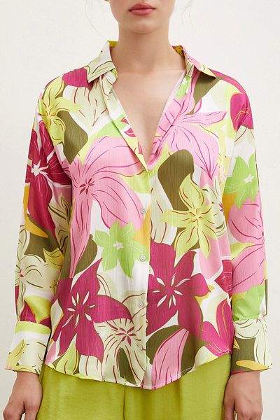 Never more Pink Satin Shirt - Floral Pattern