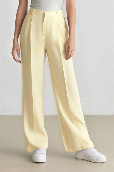 DeFacto Straight Fit Linen Fabric Palazzo Trousers High Waist Long Length F0112Ax25Sm