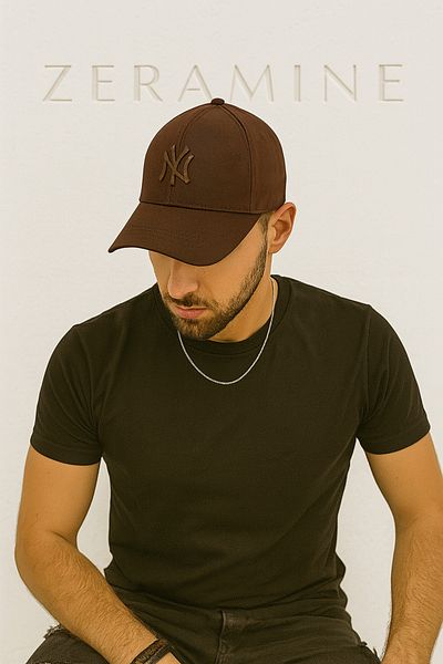 ZERAMİNE Unisex Baseball Ny Embroidered Hat Velcro Brown