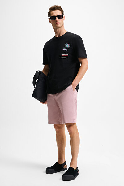 GRIMELANGE Bello Men's 100% Organic Cotton Crew Neck Short Sleeve Black T-Shirt