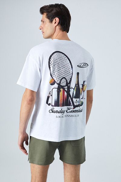 GRIMELANGE Sunday Men's Crew Neck Short Sleeve Oversize White T-Shirt