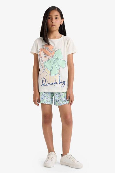 DeFacto Girls Pajamas Set Printed Short Sleeve Top Elastic Waist Shorts E0663A825Hs