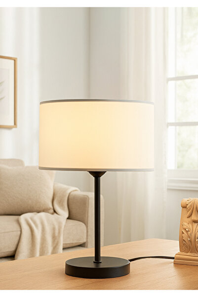 HOMİNG Krem Kumaş Metal Gövdeli Abajur Ayd-2849