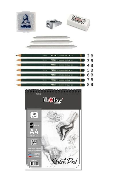 Balmira Sketchbook Pencil Drawing Set A4 - Fatih Graded Pencil Eraser Metal Sharpener Dispensing Pencil