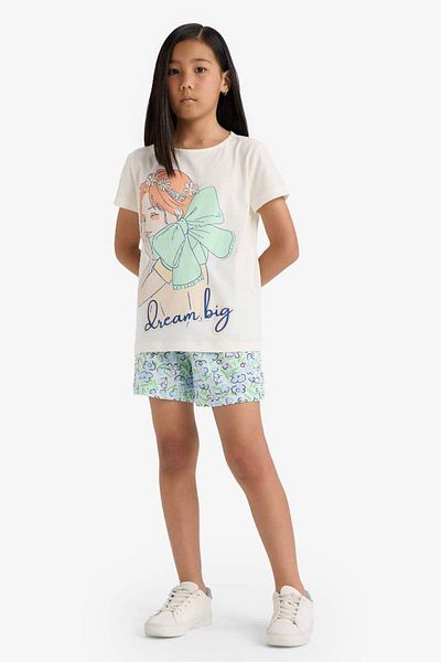 DeFacto Girls Pajamas Set Printed Short Sleeve Top Elastic Waist Shorts E0663A825Hs