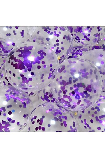Deniz Party Store Transparent Purple Confetti Balloon 10 Pieces