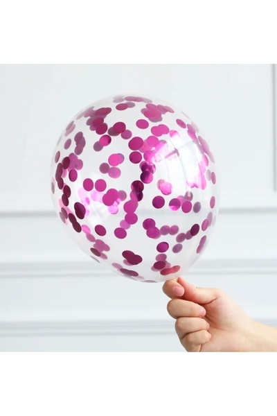 Deniz Party Store Transparent Balloon with Fuchsia Confetti 10 Pieces