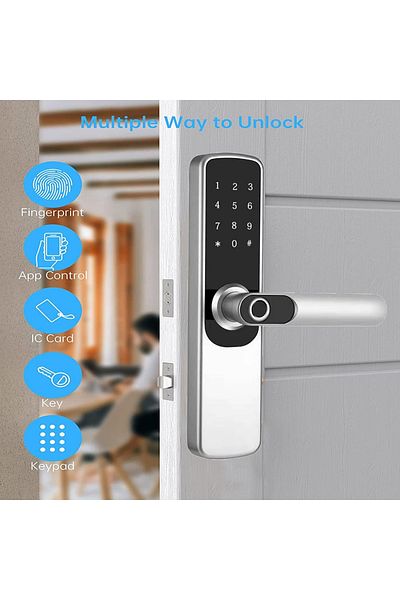 AREB Smart Lock Wifi Silver 85 * 50 – 5 Unlocking Methods, Auto-lock, Anti-theft Security For Home