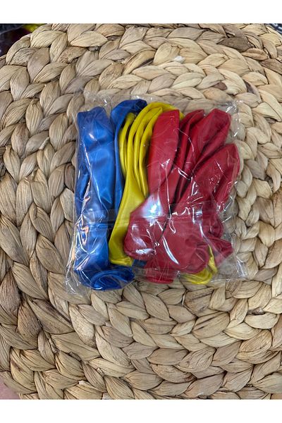 Deniz Party Store Snow White Metallic Red Yellow Dark Blue Balloon Set 15 Pieces