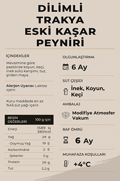 Ariste Keyif Serisi – Dilimli Trakya Eski Kaşar Peyniri 200 gr – (KOYUN SÜTÜ AĞIRLIKLI)