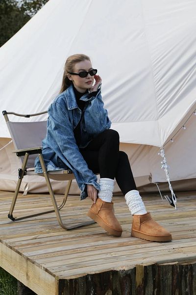 Letafia Γυναικείες μπότες Leo Brown Suede με γούνα στο εσωτερικό και χοντρή σόλα