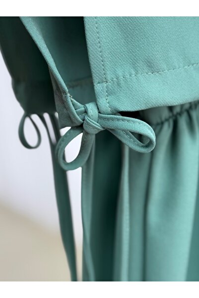 MİHRA STORE Vinoria Beli Elastic Vest Buttoned Dumbbell Dress-Kn9899 Mint