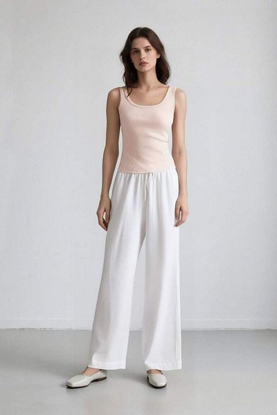 DeFacto Wide Leg Double Pockets High Waist Wide Leg White Palazzo Trousers F2662Ax25Sm