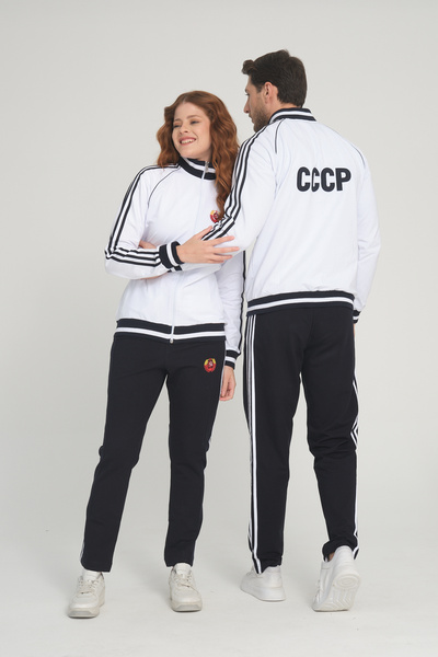Piyera White Unisex Two Thread Zippered Lover Couple Combination Casual Sports Tracksuit Set - 2-Piece