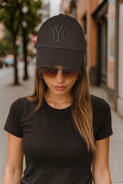 ZERAMİNE Black Unisex Baseball Ny Embroidered Hat Velcro