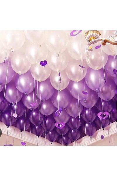 Deniz Party Store 30 Pieces Metallic Purple Lilac White Balloons, Helium Flying Balloons