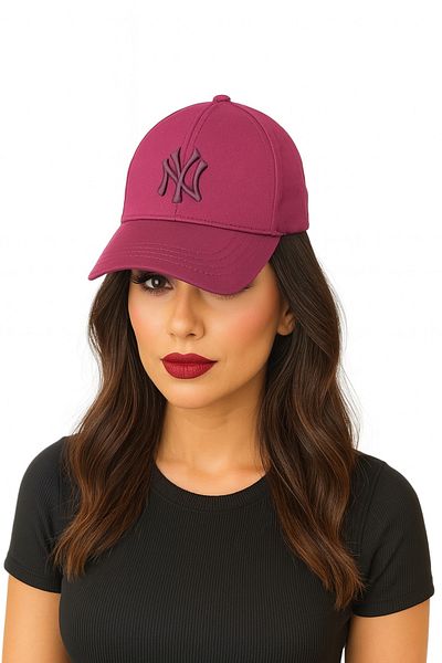 ZERAMİNE Unisex Baseball Ny Embroidered Hat Velcro Burgundy