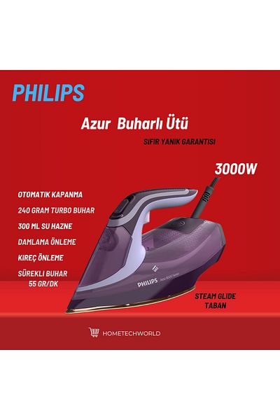 Philips Steam Iron 8000 Series - 3000W, 55G/Min Steam, 240g Steam Boost, Purple - Dst8021/36