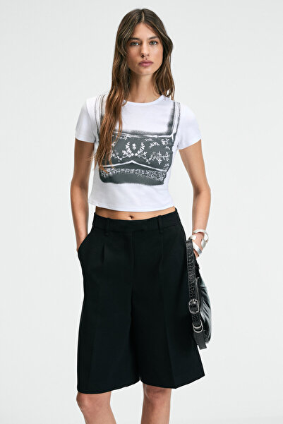 GRIMELANGE SERAYA Γυναικείο λαιμόκοψη με κοντό μανίκι μπροστά με στάμπα λευκό μπλουζάκι