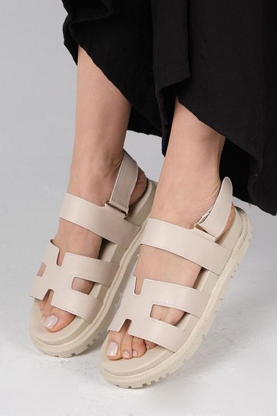 Mio Gusto Beige Color Velcro Strap Women's Sandals