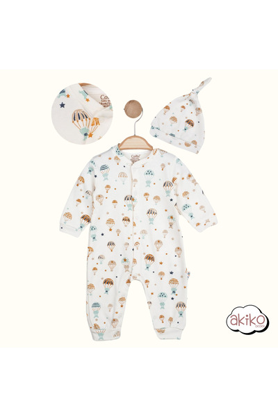 colbi baby Bebek Tulum Paraşüt Desenli Şapkalı, %100 Pamuklu Organik Kumaş Un...